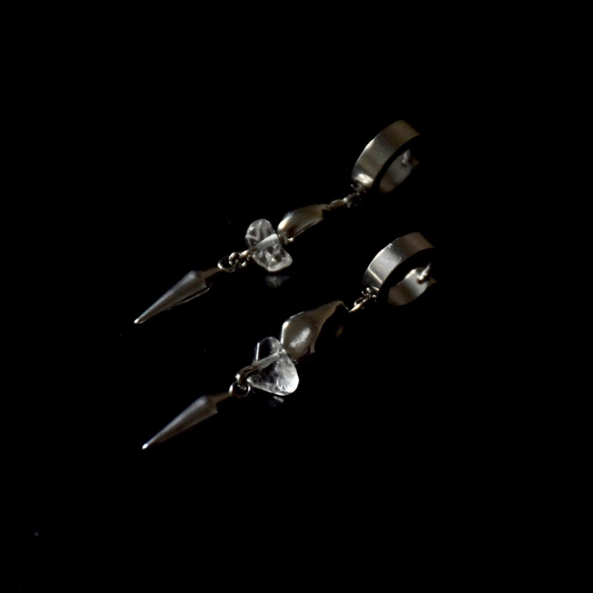 Clear Quartz Rocky Stainless Steel Earrings