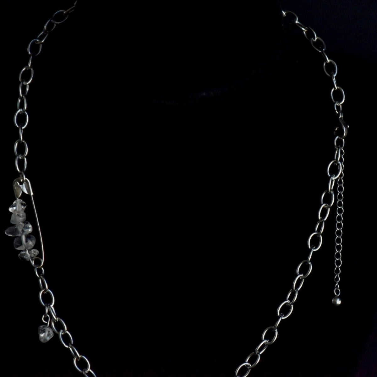 Clear Quartz Pin Stainless Steel Chain Necklace