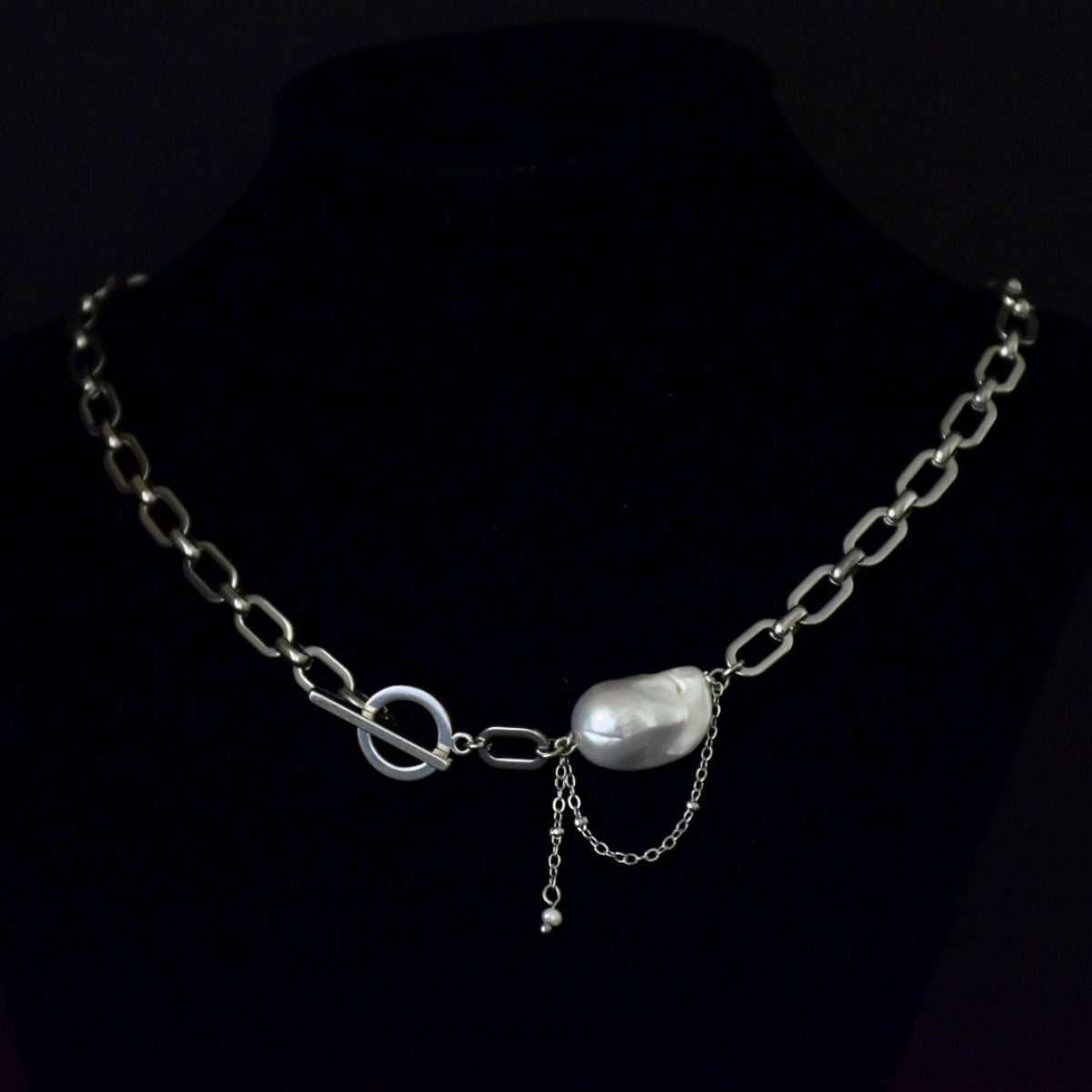 Freshwater Pearl Drop Thread-Through Clip Stainless Steel Necklace
