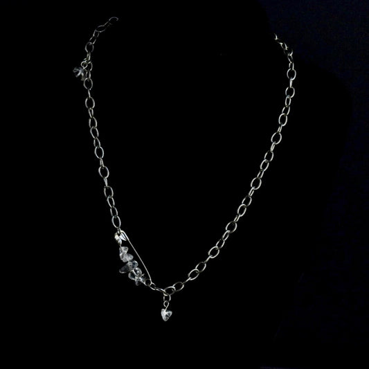 Clear Quartz Pin Stainless Steel Chain Necklace