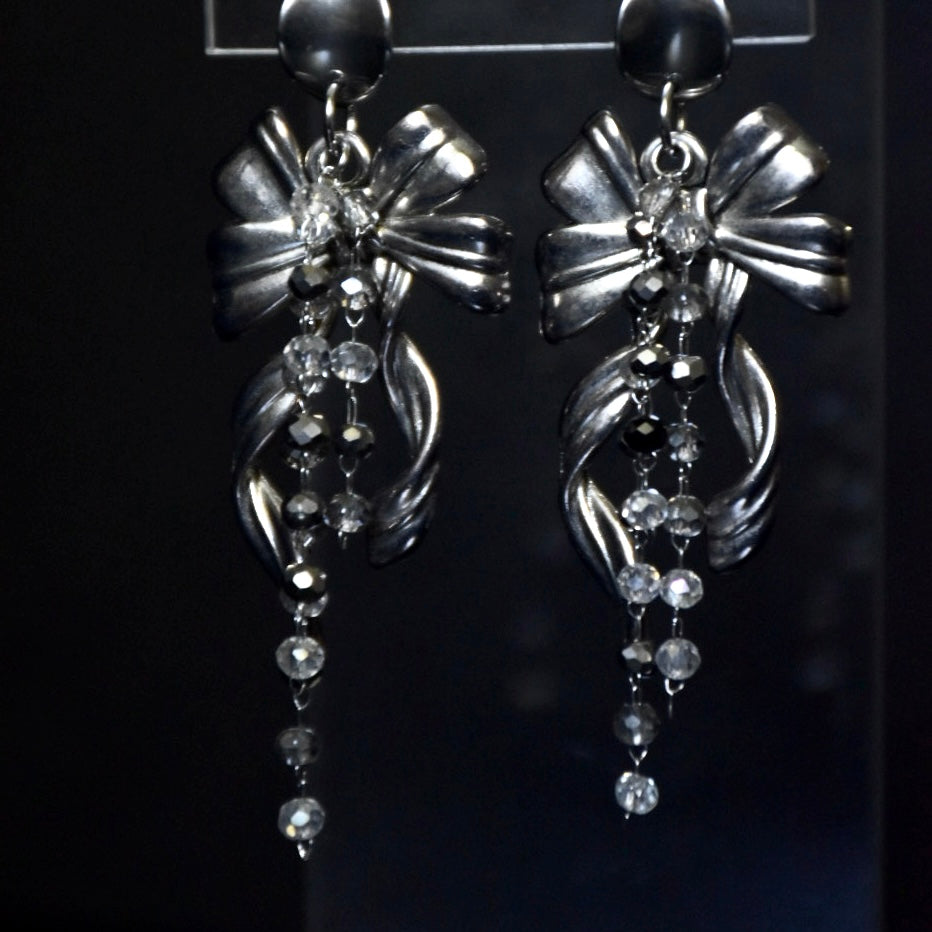 Crystal Bow Stainless Steel Drop Earrings