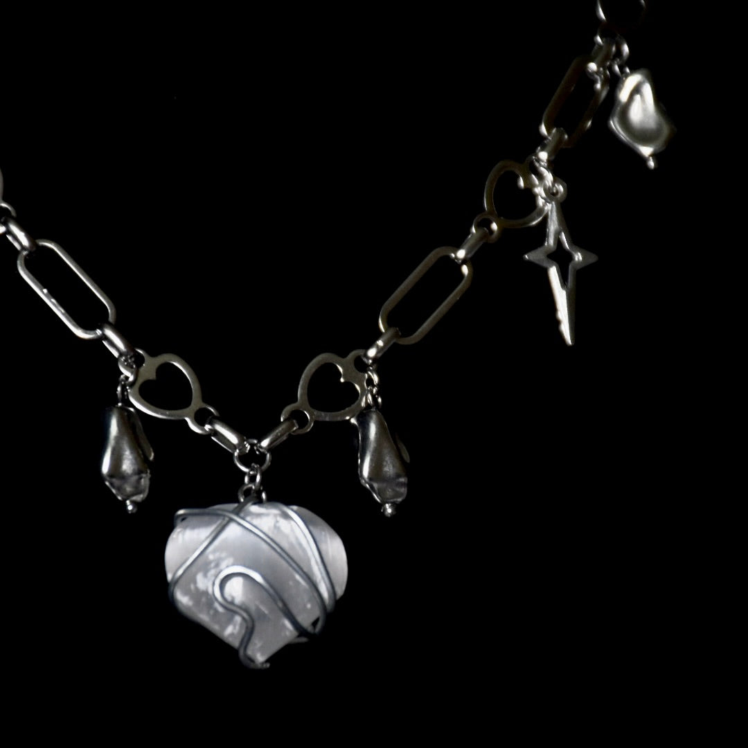 Selenite Heart Stainless Steel Choker