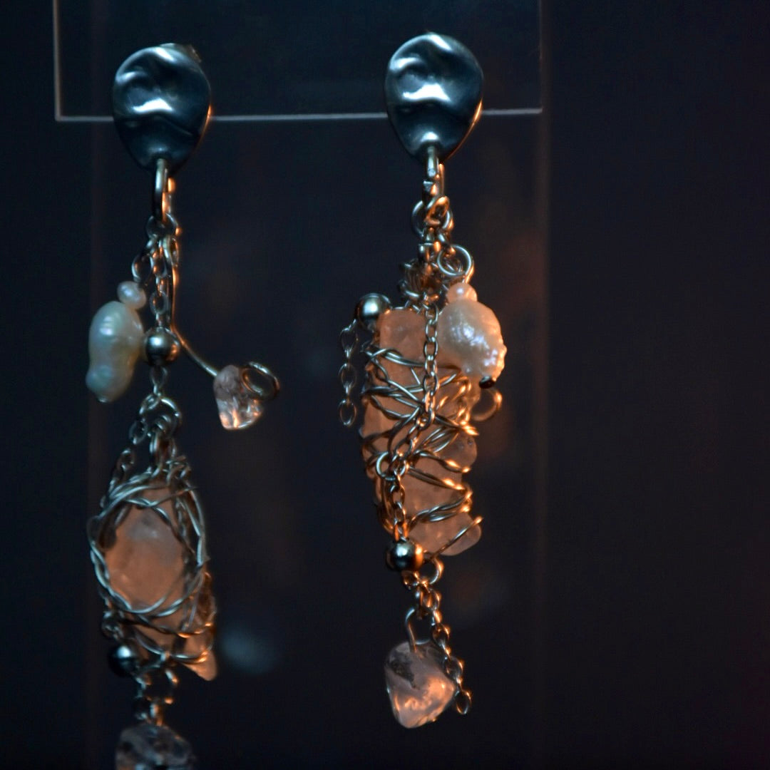 Quartz & Freshwater Pearl Stainless Steel Earrings