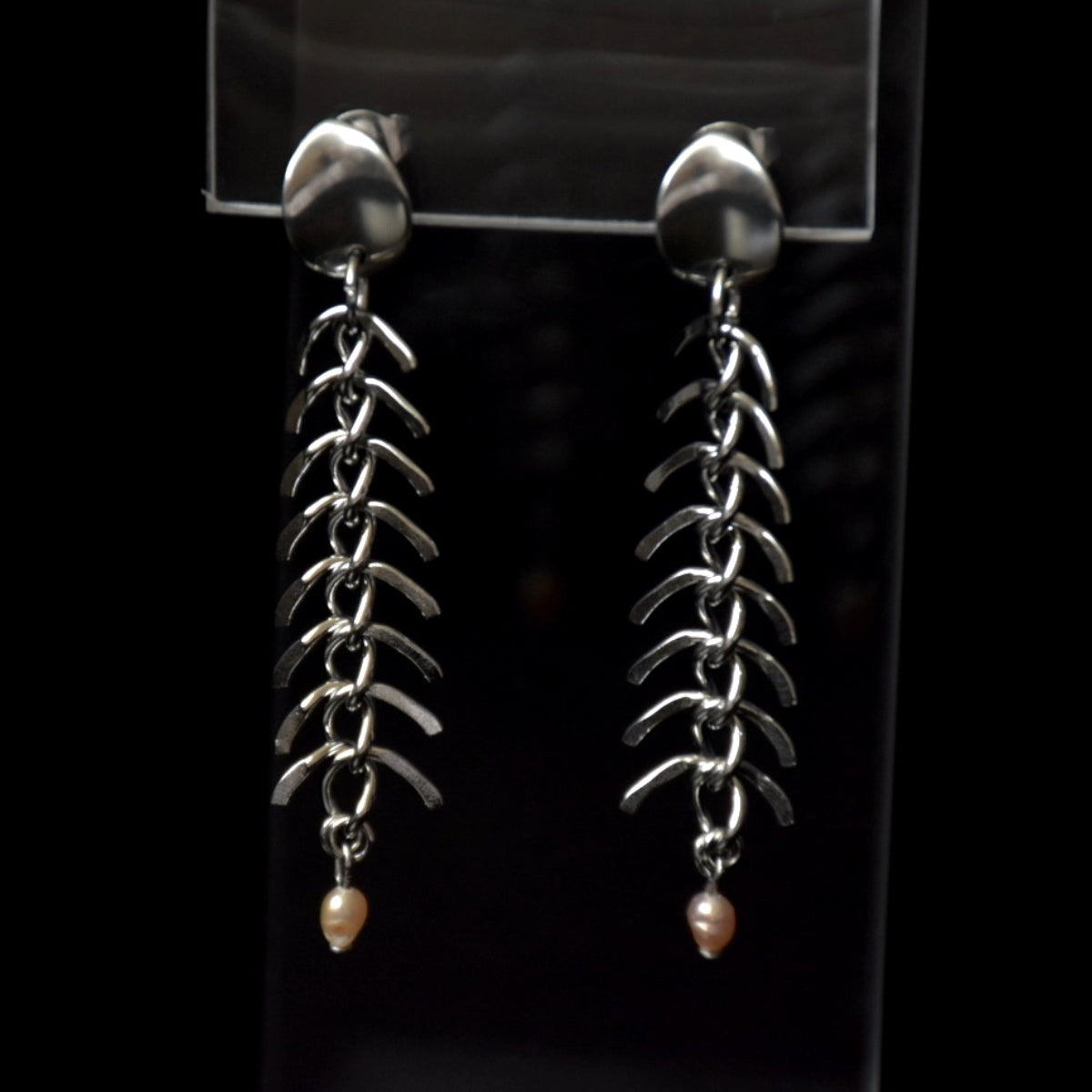 Spinal Chain Pearl Stainless Steel Drop Earrings
