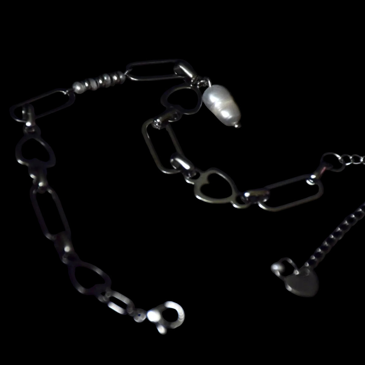 Freshwater Pearl Heart Clip Chain Stainless Steel Bracelet
