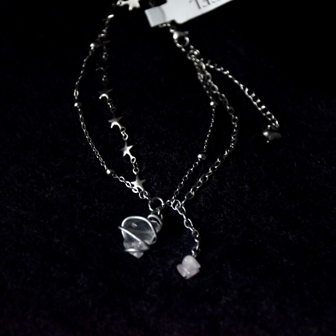 Rose Quartz Stars Stainless Steel Bracelet