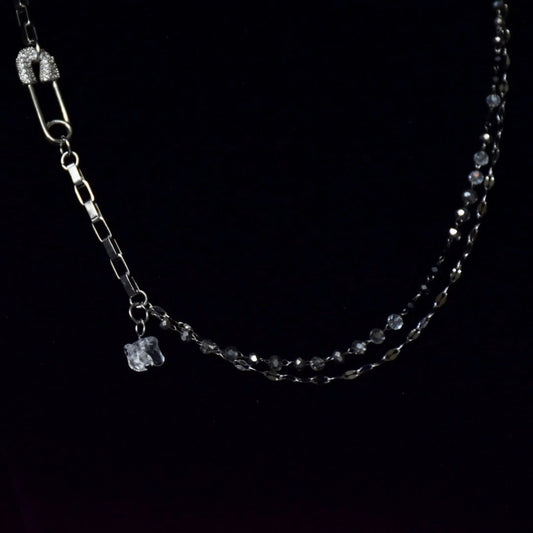 Asymmetric Two Chain Safety Pin Stainless Steel Necklace