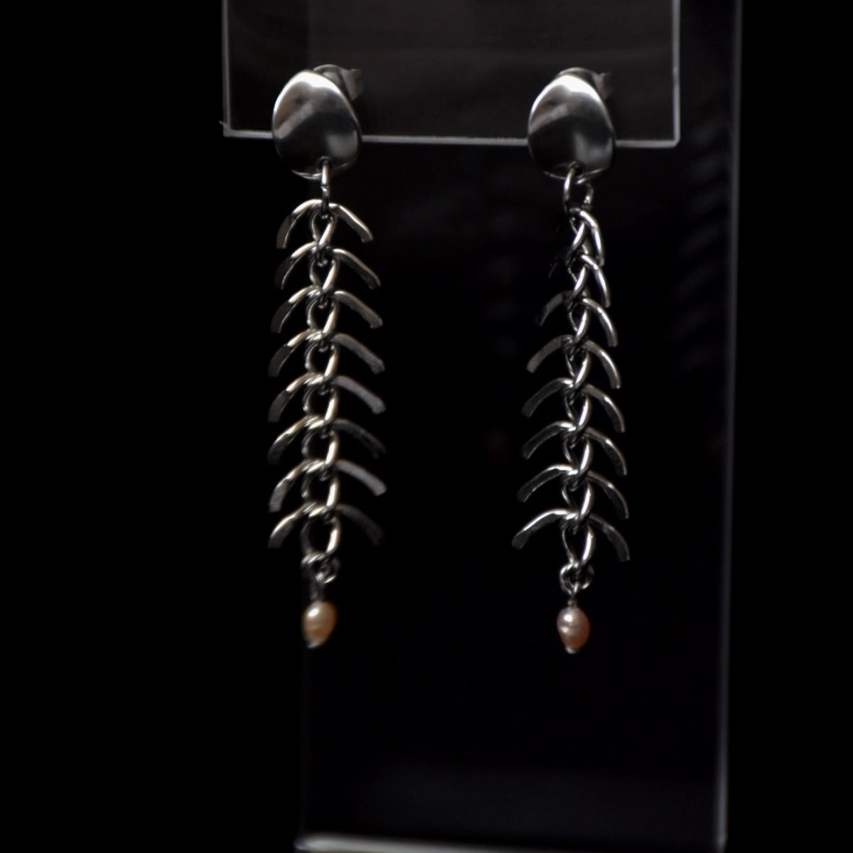 Spinal Chain Pearl Stainless Steel Drop Earrings