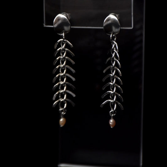 Spinal Chain Pearl Stainless Steel Drop Earrings