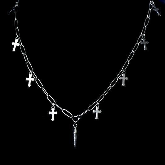 Cross + Spears Stainless Steel Clip Chain Necklace