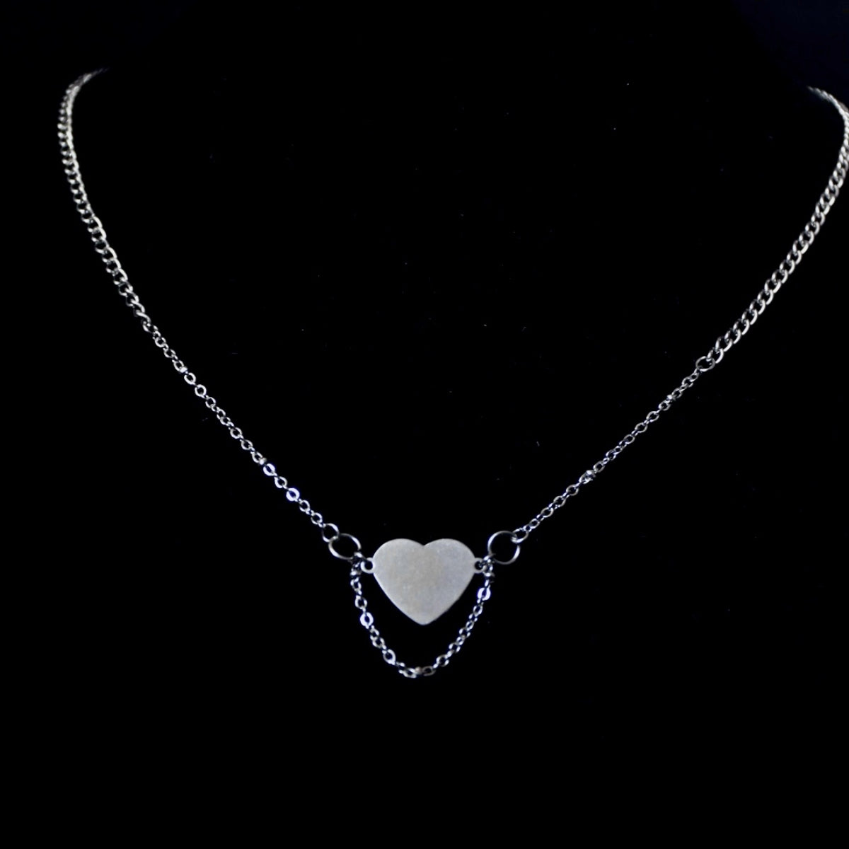 Rosary Heart Two Chain Stainless Steel Necklace