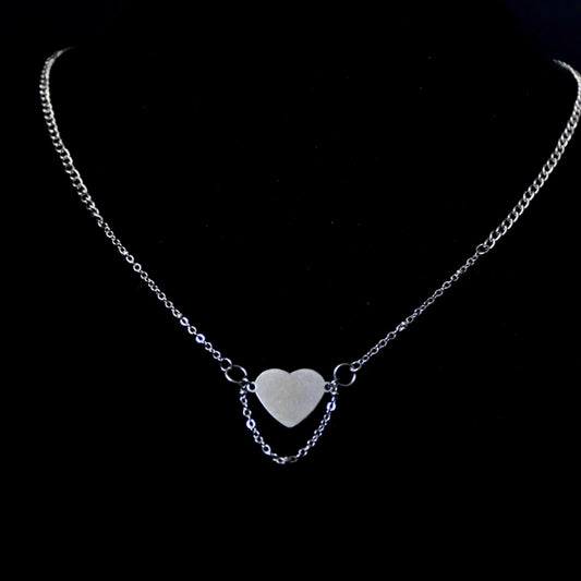 Rosary Heart Two Chain Stainless Steel Necklace