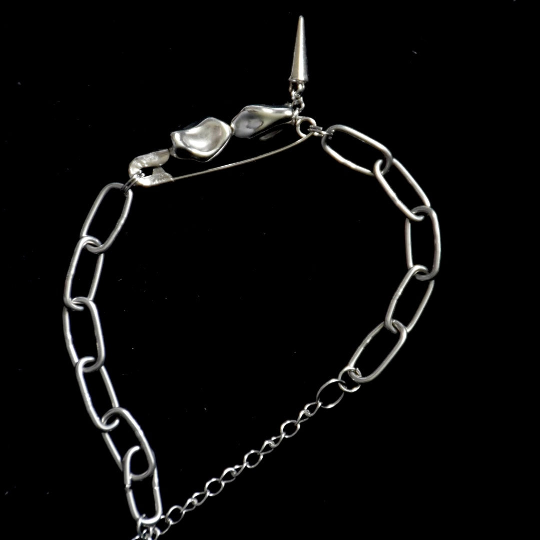 Safety Pin Stoned Stainless Steel Bracelet
