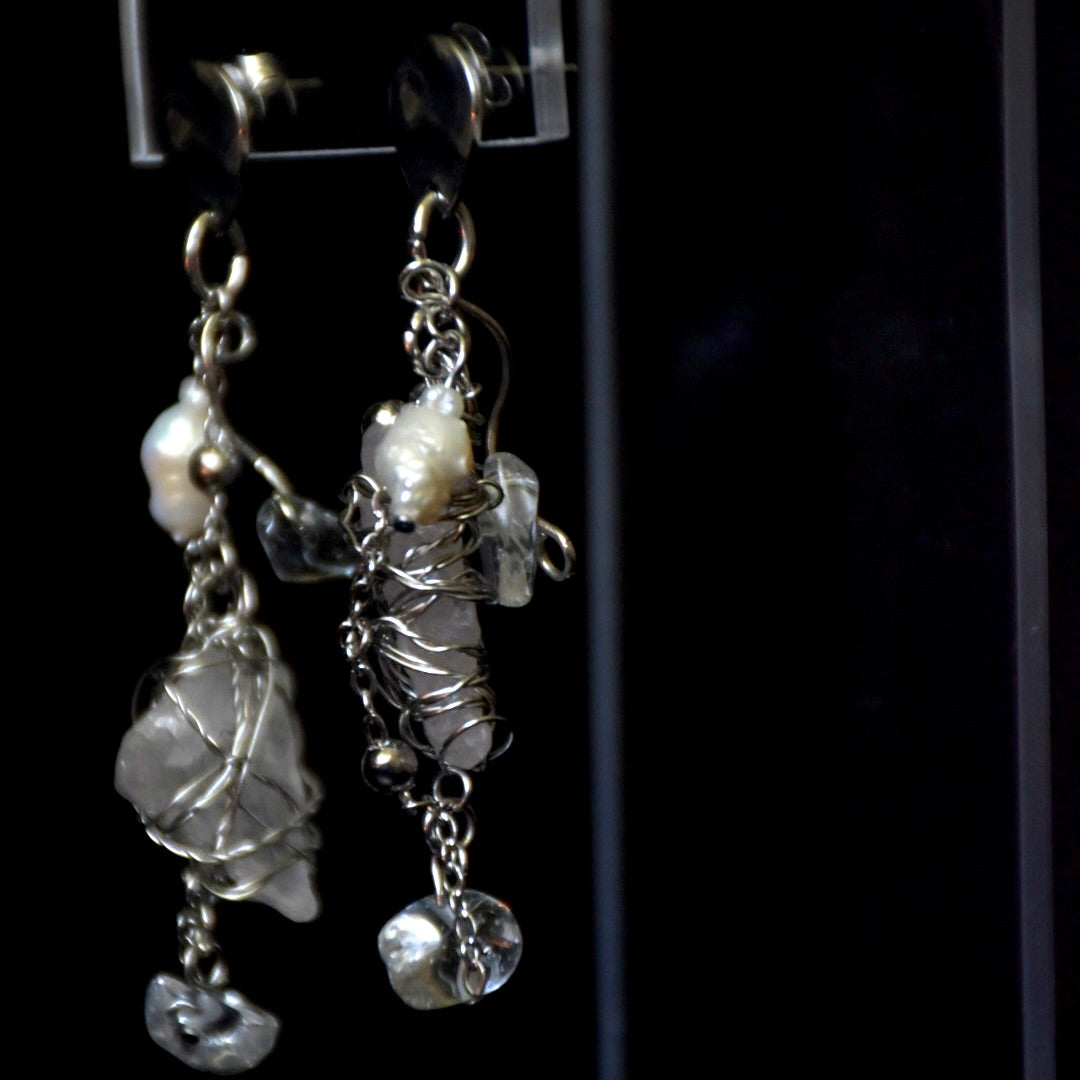 Quartz & Freshwater Pearl Stainless Steel Earrings