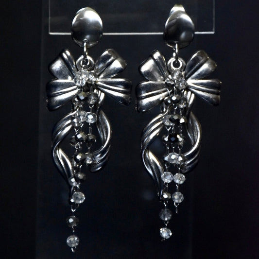 Crystal Bow Stainless Steel Drop Earrings