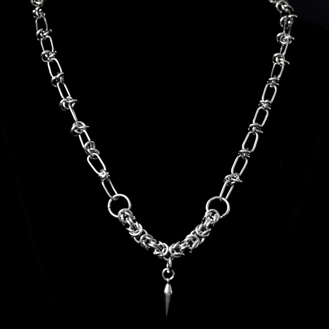 Barbed Wire & Chainmail Spike SS Necklace