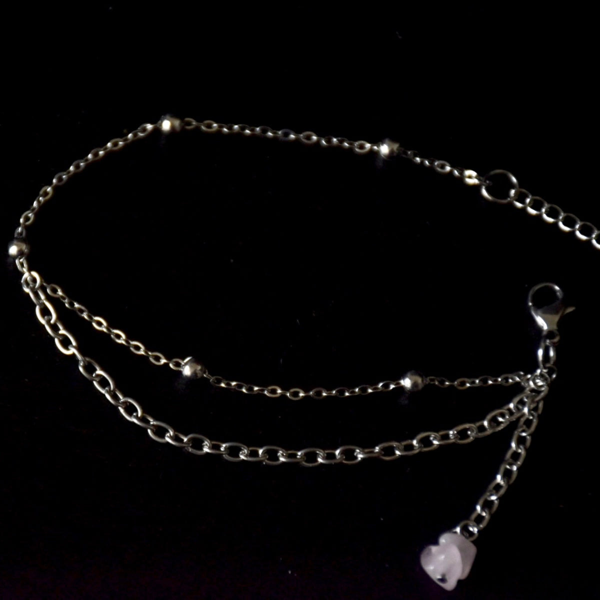 Rose Quartz Drop Chain Stainless Steel Bracelet