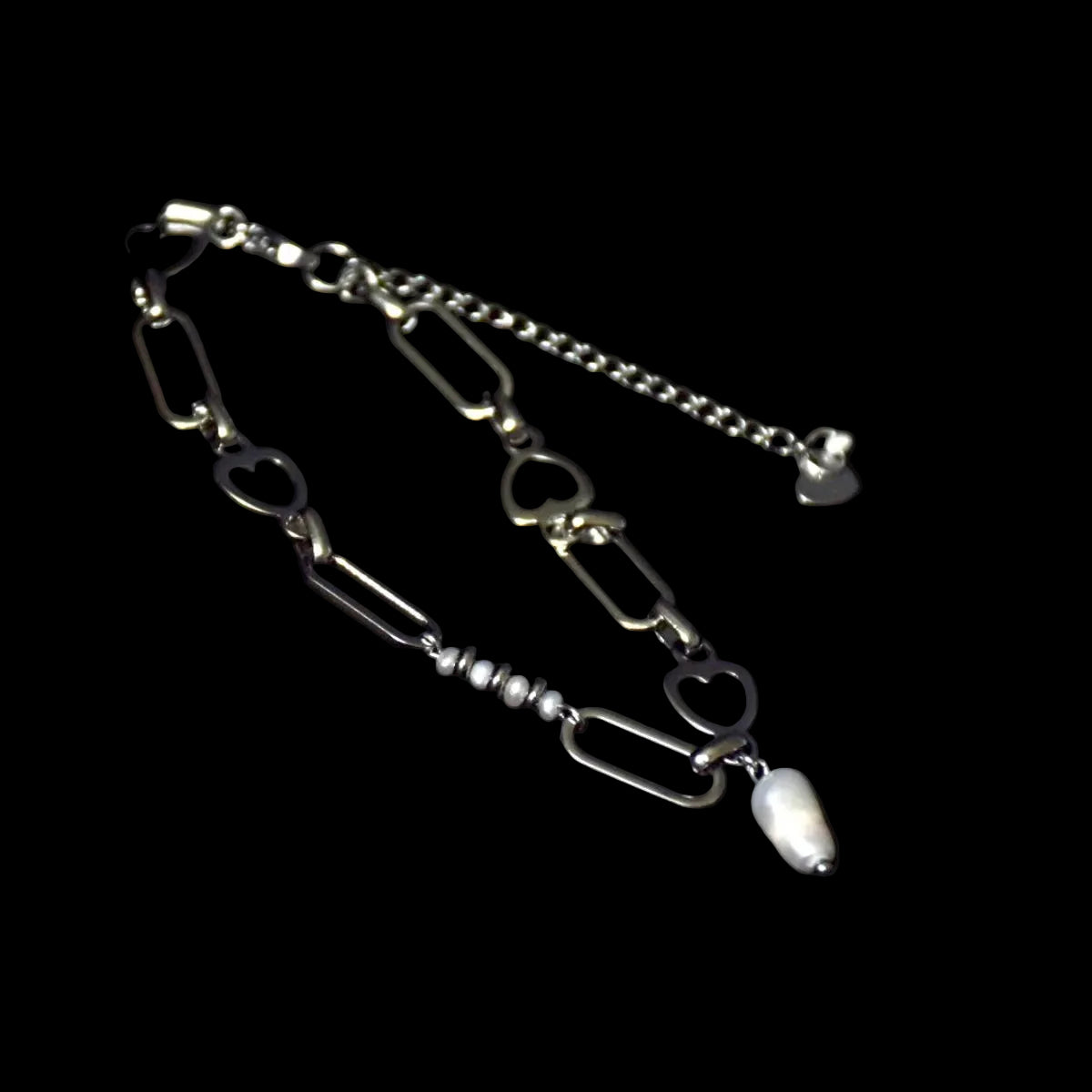 Freshwater Pearl Heart Clip Chain Stainless Steel Bracelet