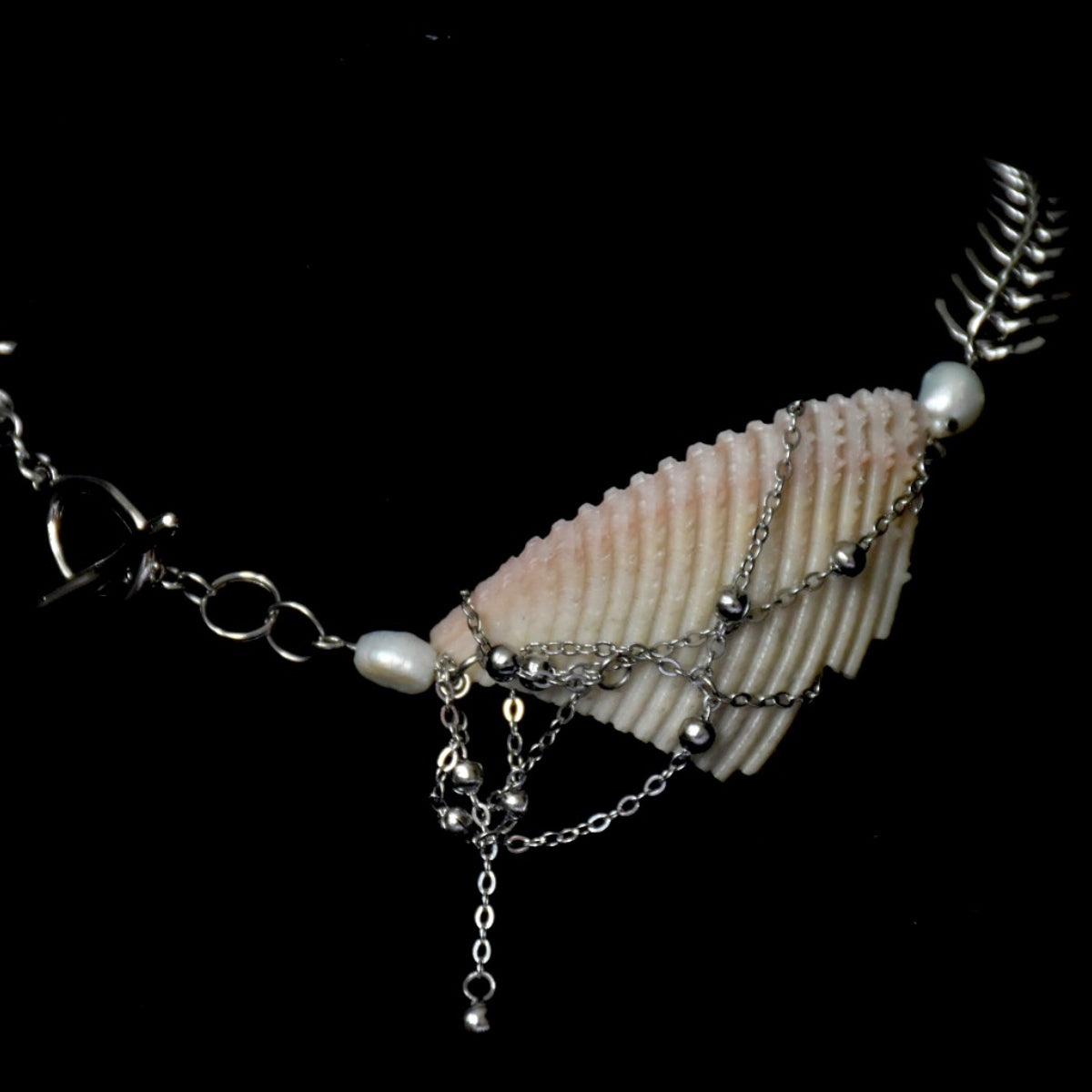 Fish Bone Freshwater Pearl Thread-Through Stainless Steel Choker