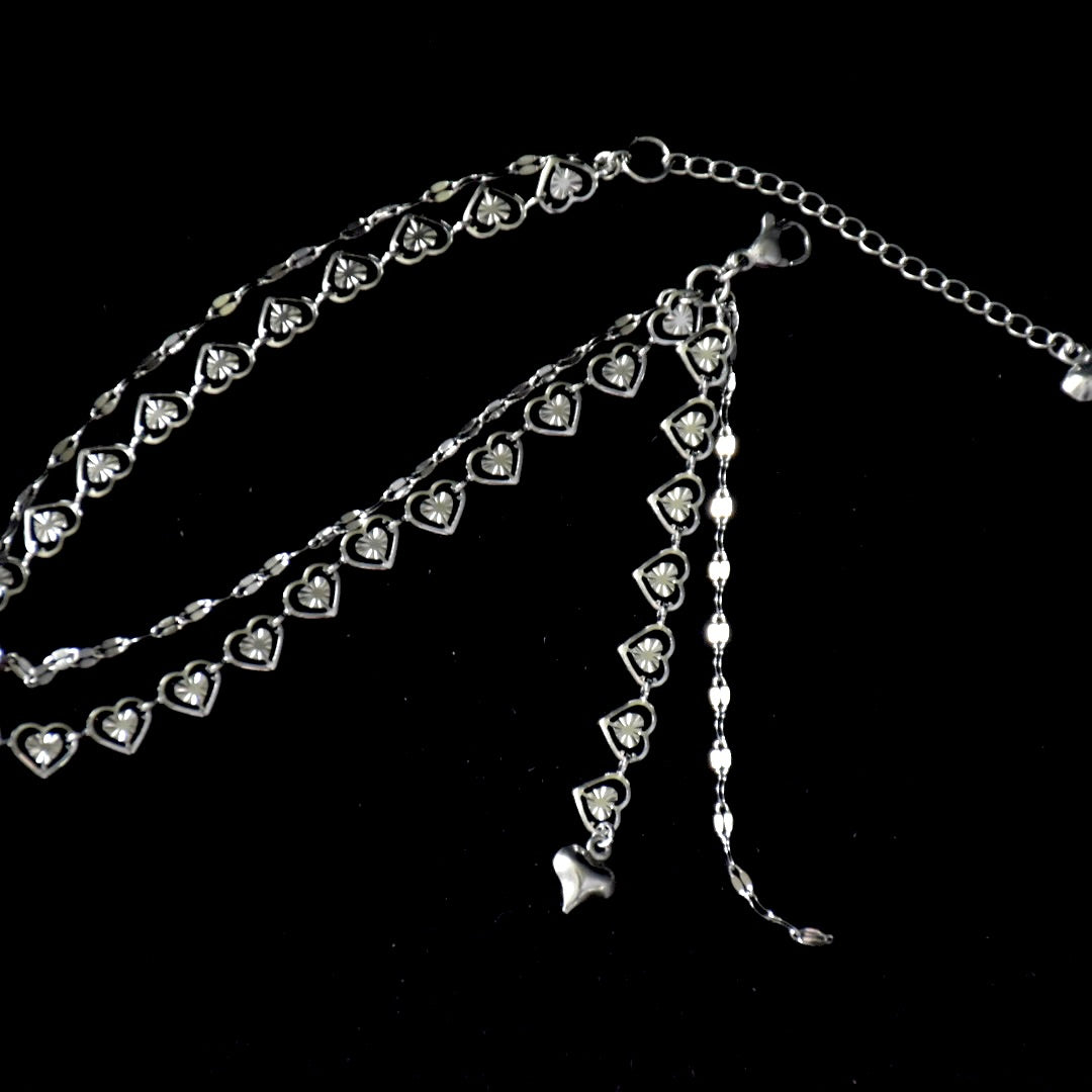 Double Mirror Heart Drop Stainless Steel Bracelet