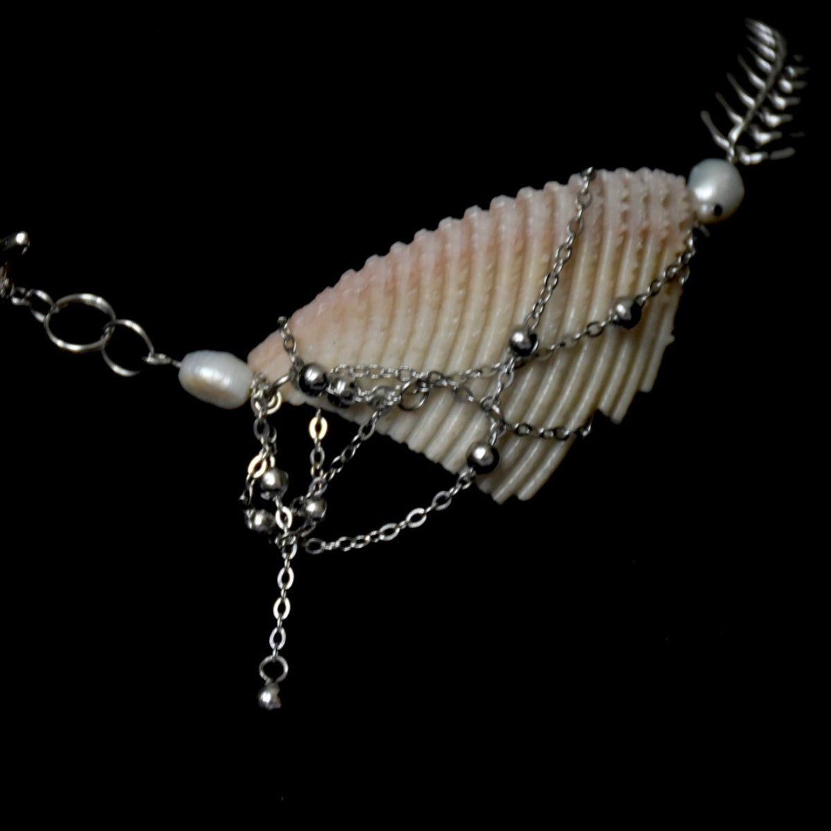Fish Bone Freshwater Pearl Thread-Through Stainless Steel Choker