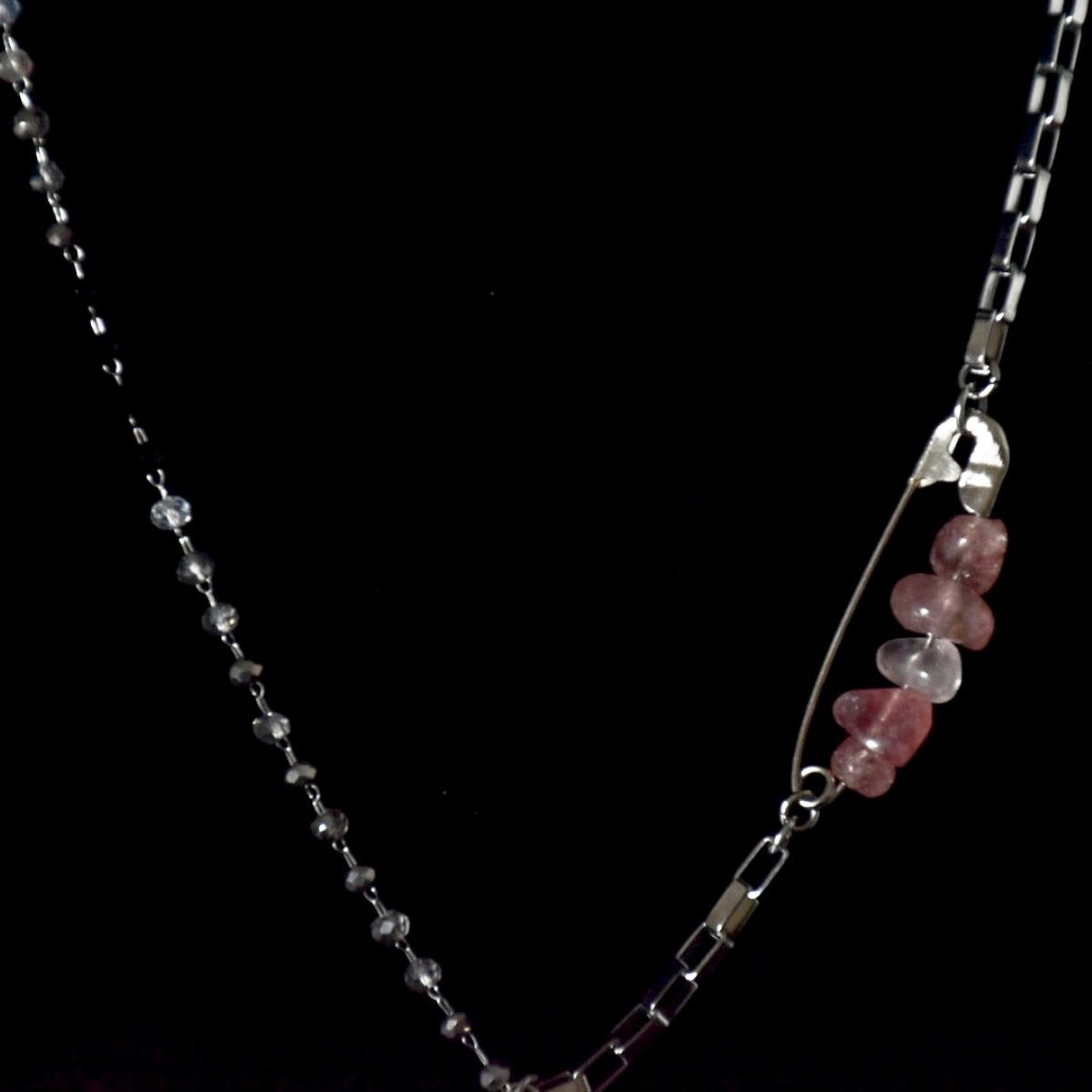 Clear Strawberry Quartz Pin Stainless Steel Necklace