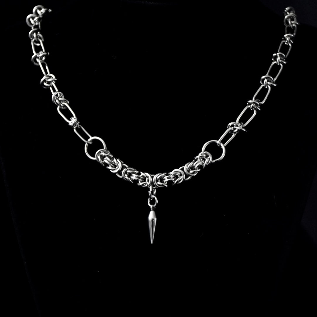 Barbed Wire & Chainmail Spike SS Necklace