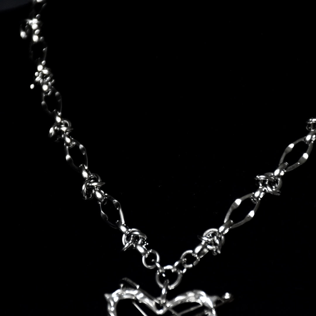 Safety Pin Heart Barbed Stainless Steel Necklace