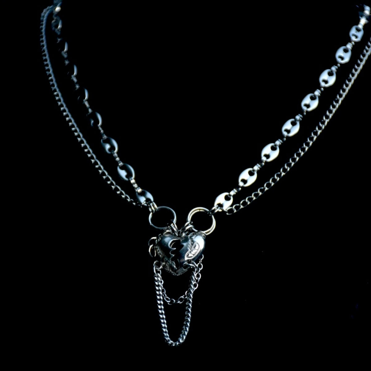 Drop Chain Broken Hearted Stainless Steel Necklace