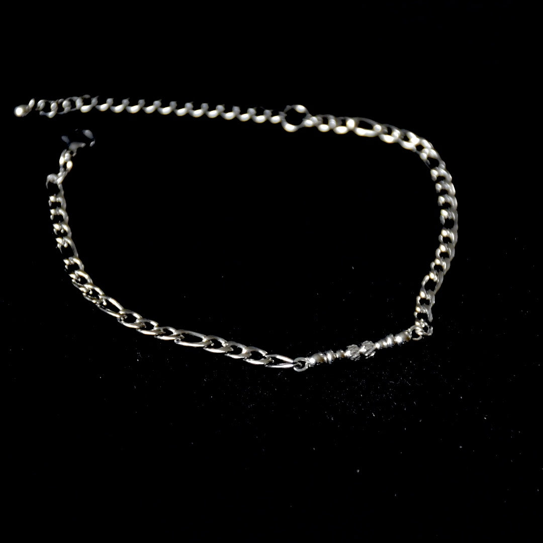 Textured Bead Figaro Stainless Steel Bracelet