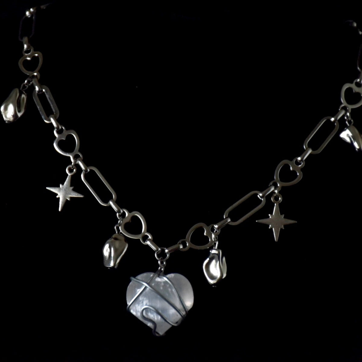 Selenite Heart Stainless Steel Choker