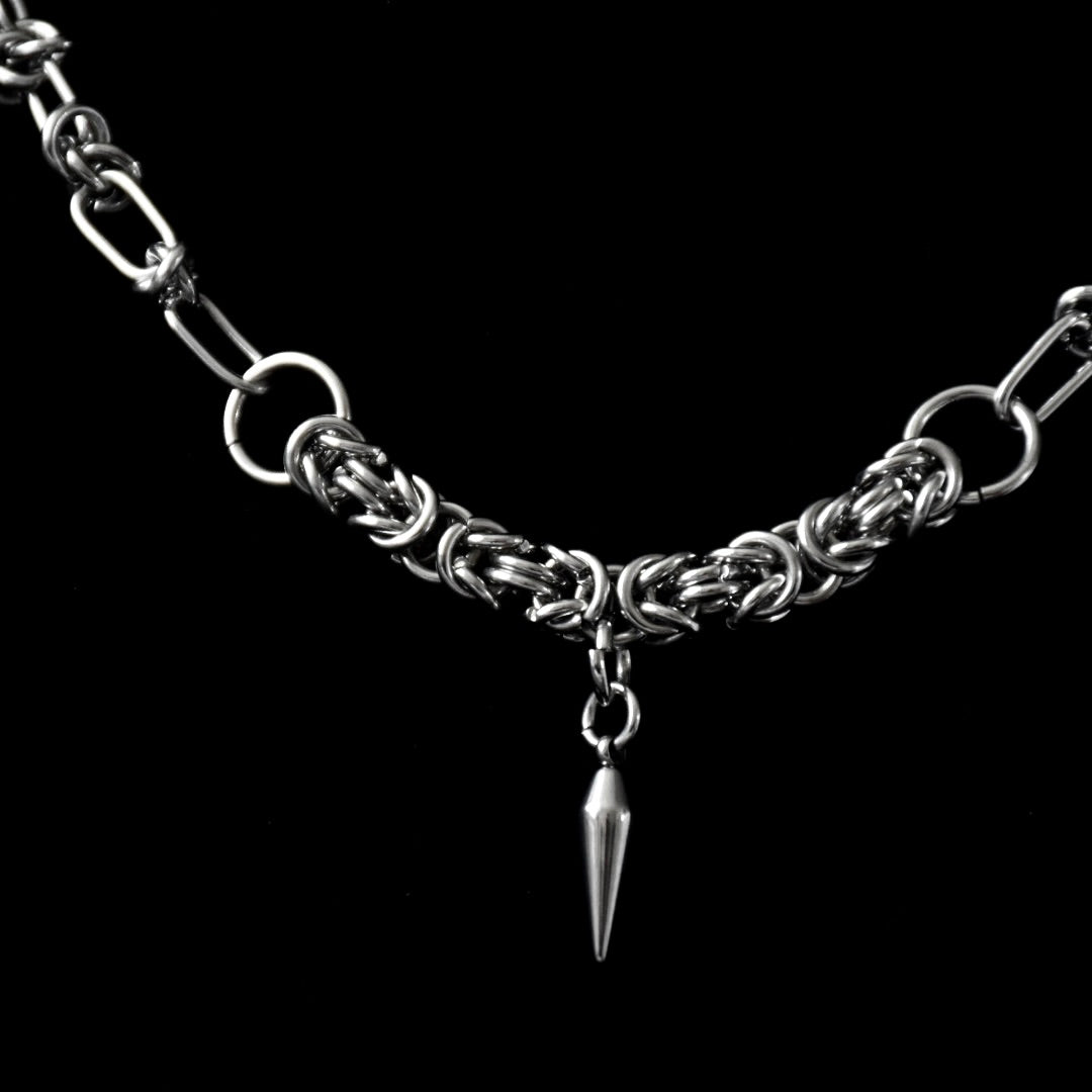 Barbed Wire & Chainmail Spike SS Necklace