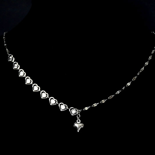 Hearts & Mirror Chain Stainless Steel Necklace