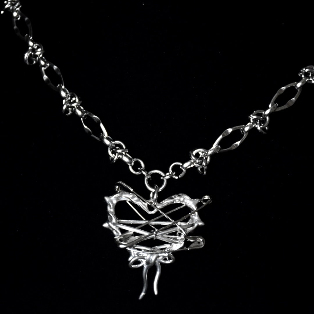 Safety Pin Heart Barbed Stainless Steel Necklace