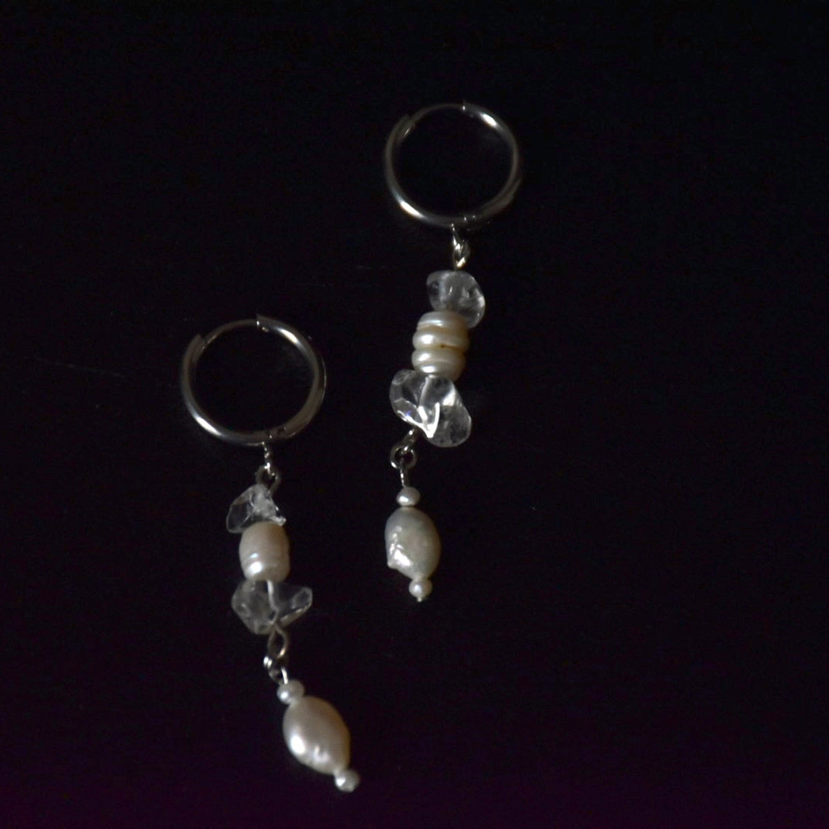 Clear Quartz Freshwater Peals Stainless Steel Earrings