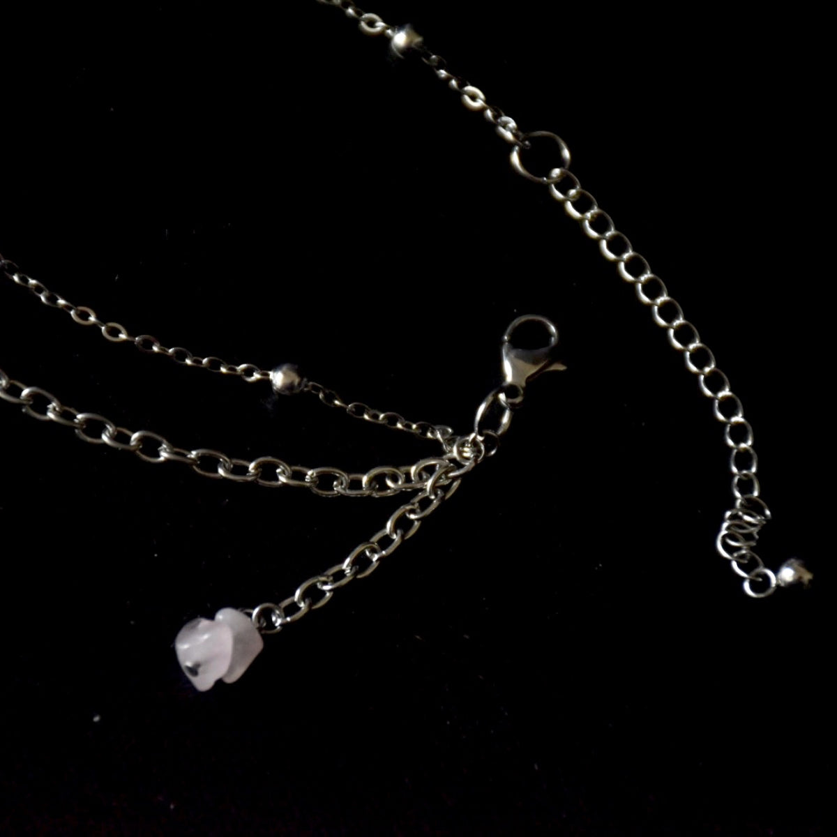 Rose Quartz Drop Chain Stainless Steel Bracelet