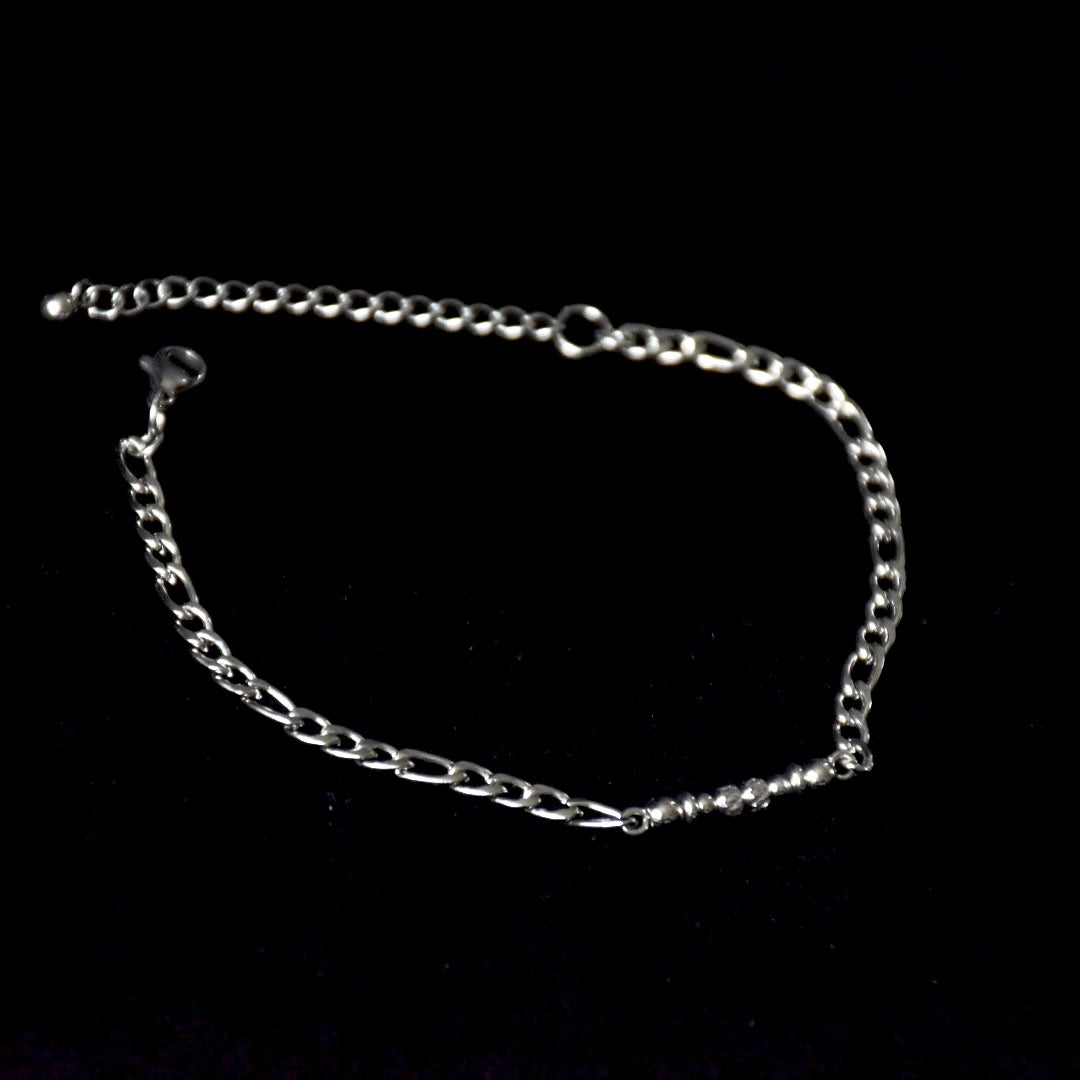 Textured Bead Figaro Stainless Steel Bracelet