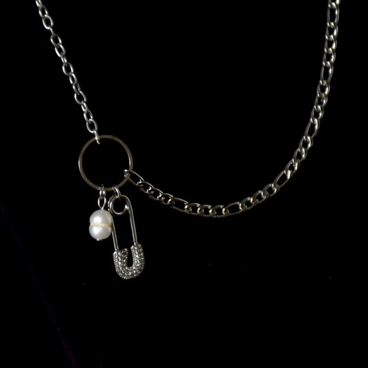Freshwater Pearl Pin Figaro Chain Stainless Steel Asymptomatic Necklace