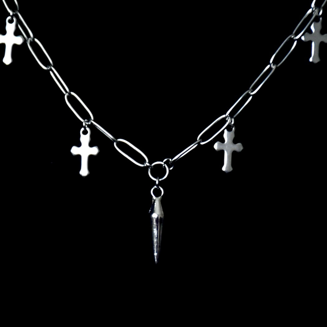Cross + Spears Stainless Steel Clip Chain Necklace