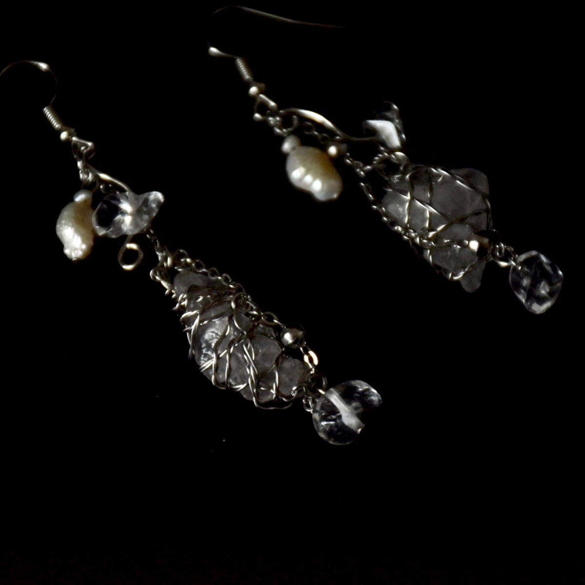 Quartz & Freshwater Peal Stainless Steel Earrings