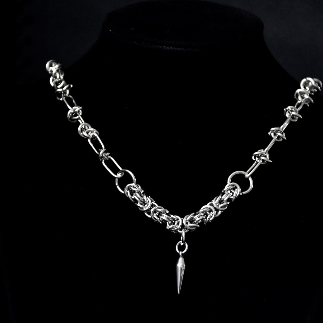 Barbed Wire & Chainmail Spike SS Necklace