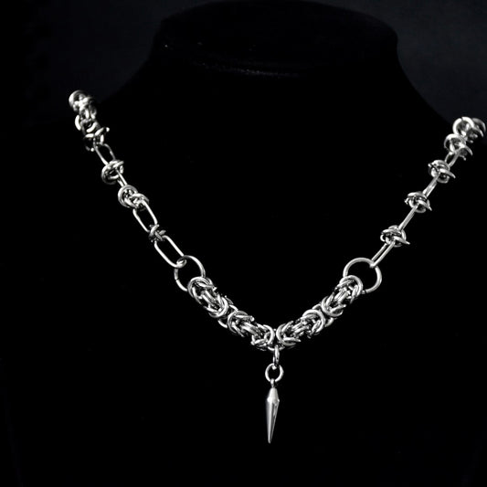 Barbed Wire & Chainmail Spike SS Necklace