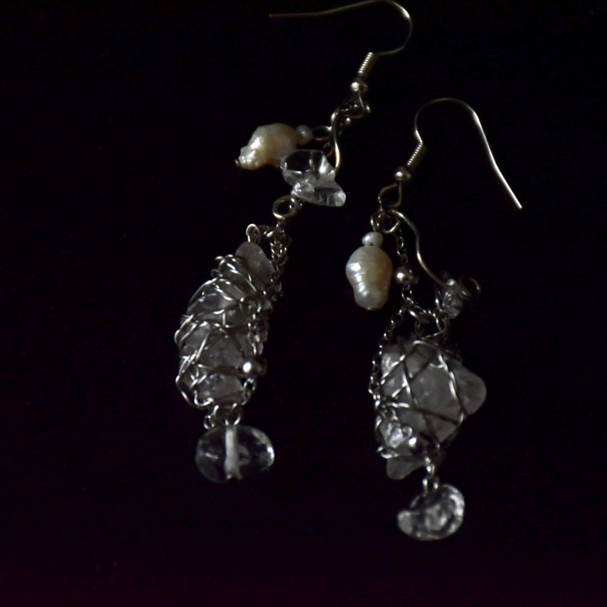 Quartz & Freshwater Peal Stainless Steel Earrings