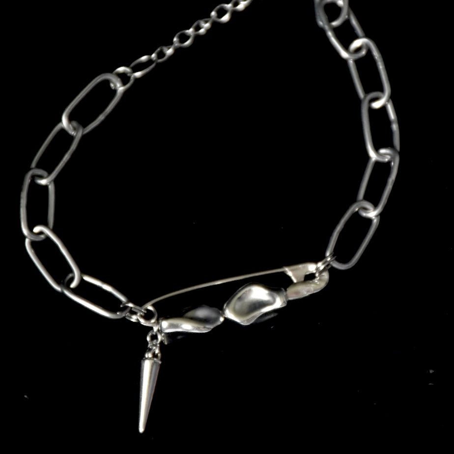 Safety Pin Stoned Stainless Steel Bracelet