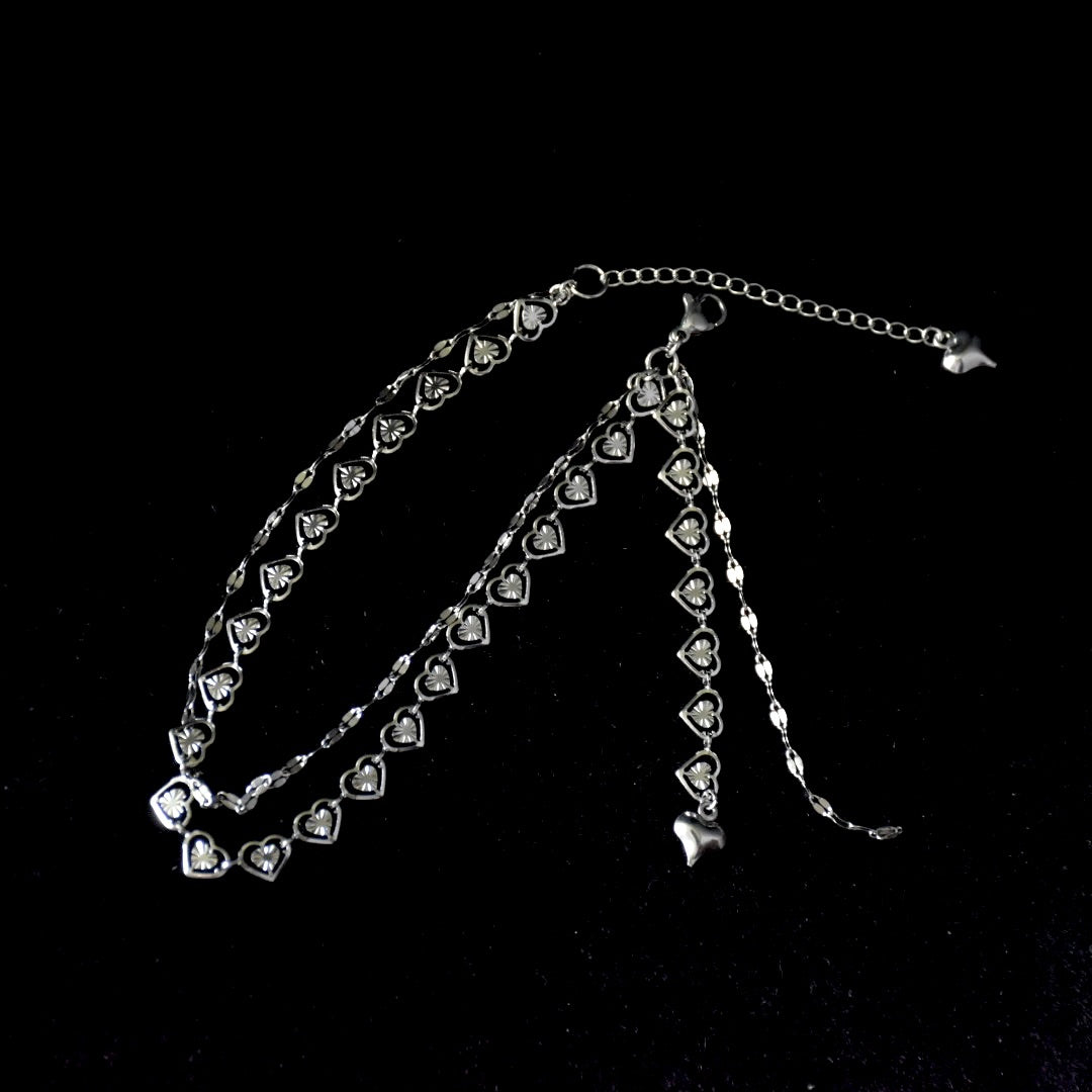 Double Mirror Heart Drop Stainless Steel Bracelet
