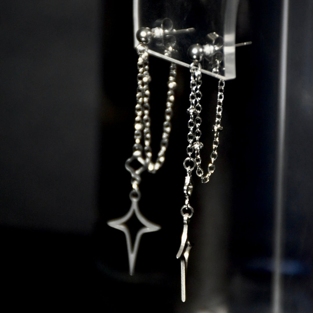 Starlit Rosary Chain Drop Stainless Steel Earrings