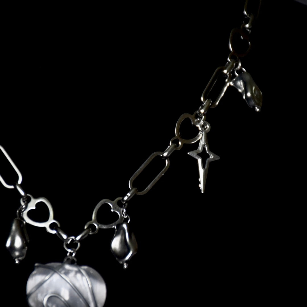 Selenite Heart Stainless Steel Choker