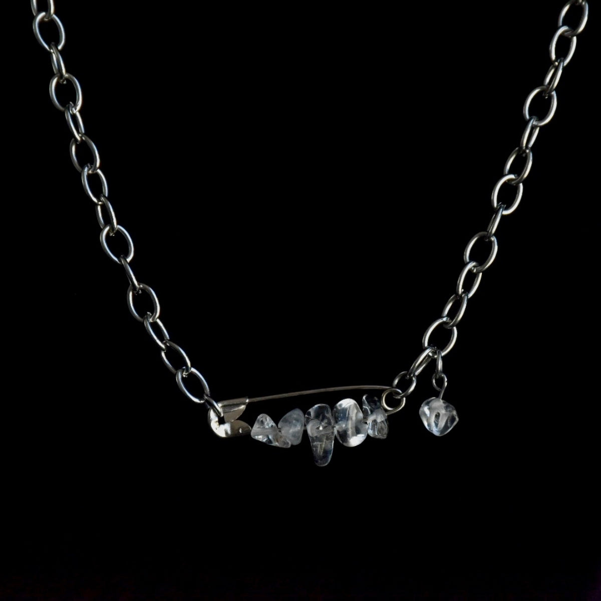 Clear Quartz Pin Stainless Steel Chain Necklace
