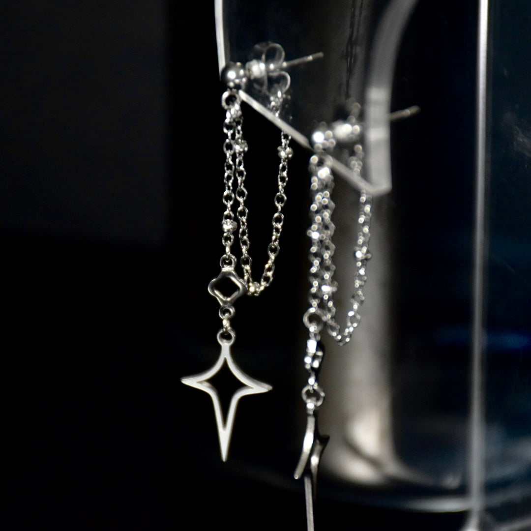 Starlit Rosary Chain Drop Stainless Steel Earrings
