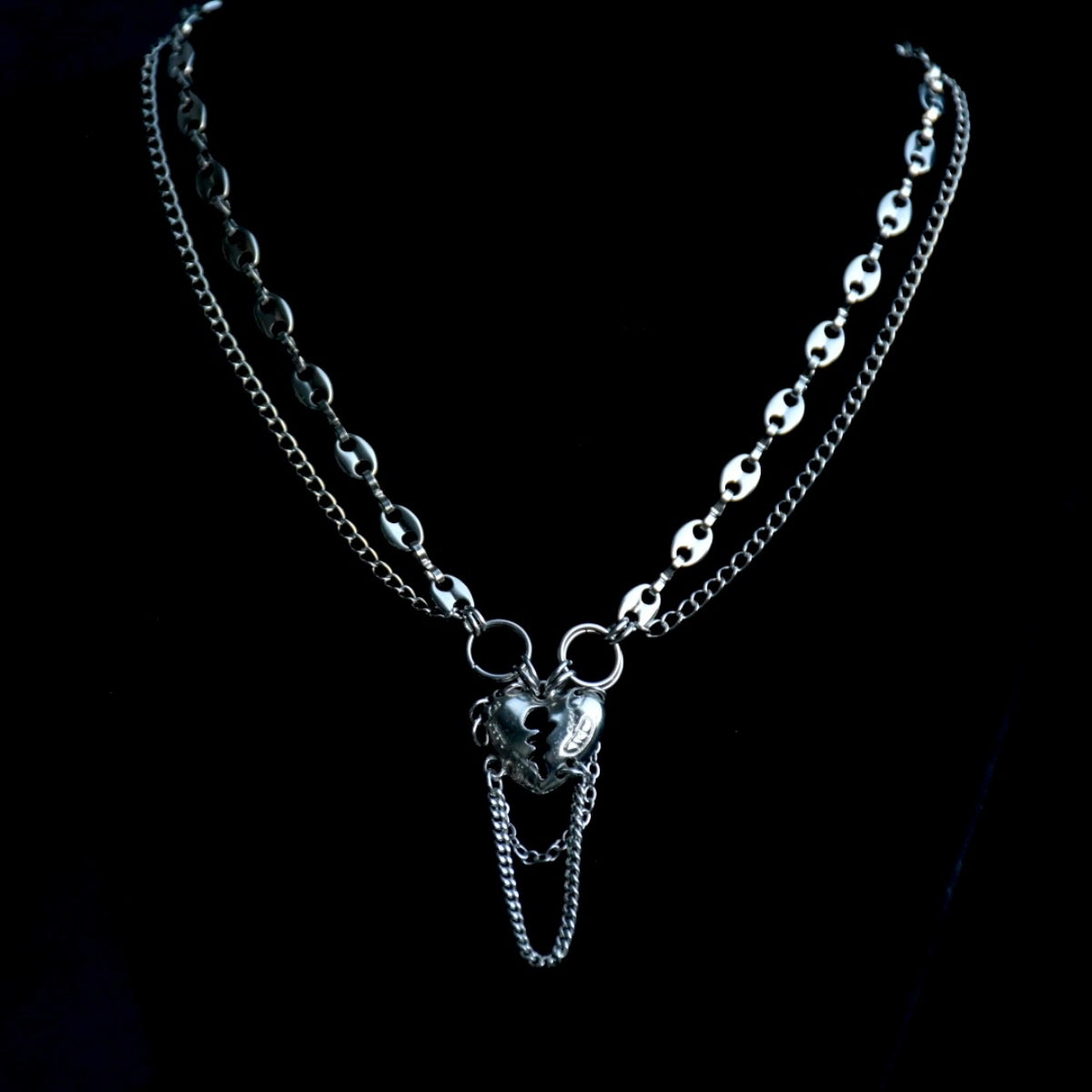 Drop Chain Broken Hearted Stainless Steel Necklace